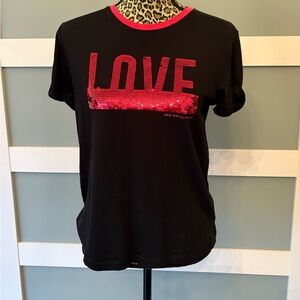 New York & Company Black Tee with Red Sequin Love Design